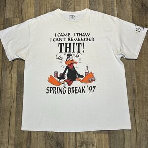 Vintage 90s Looney Tunes Spring Break T Shirt Men's XL Donald Duck Beer Parody